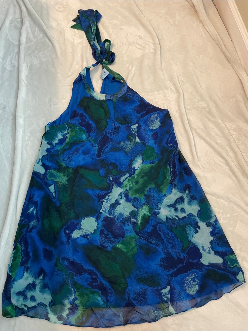 CeCe Blue & Green Halter Tie-Neck Mini Dress